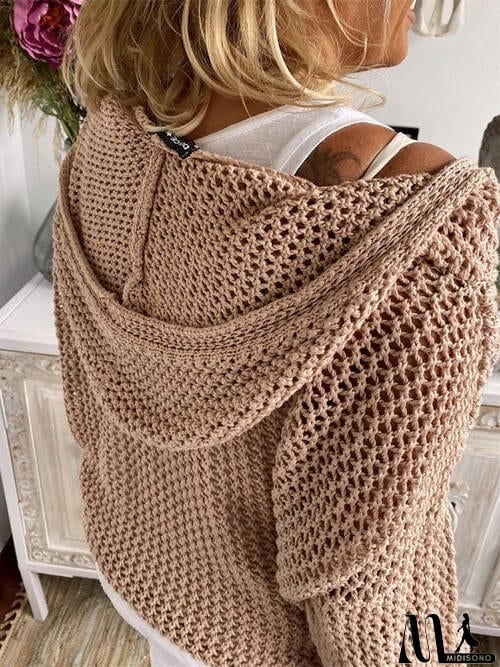 MidiSono - Openwork Hooded Long Sleeve Sweater