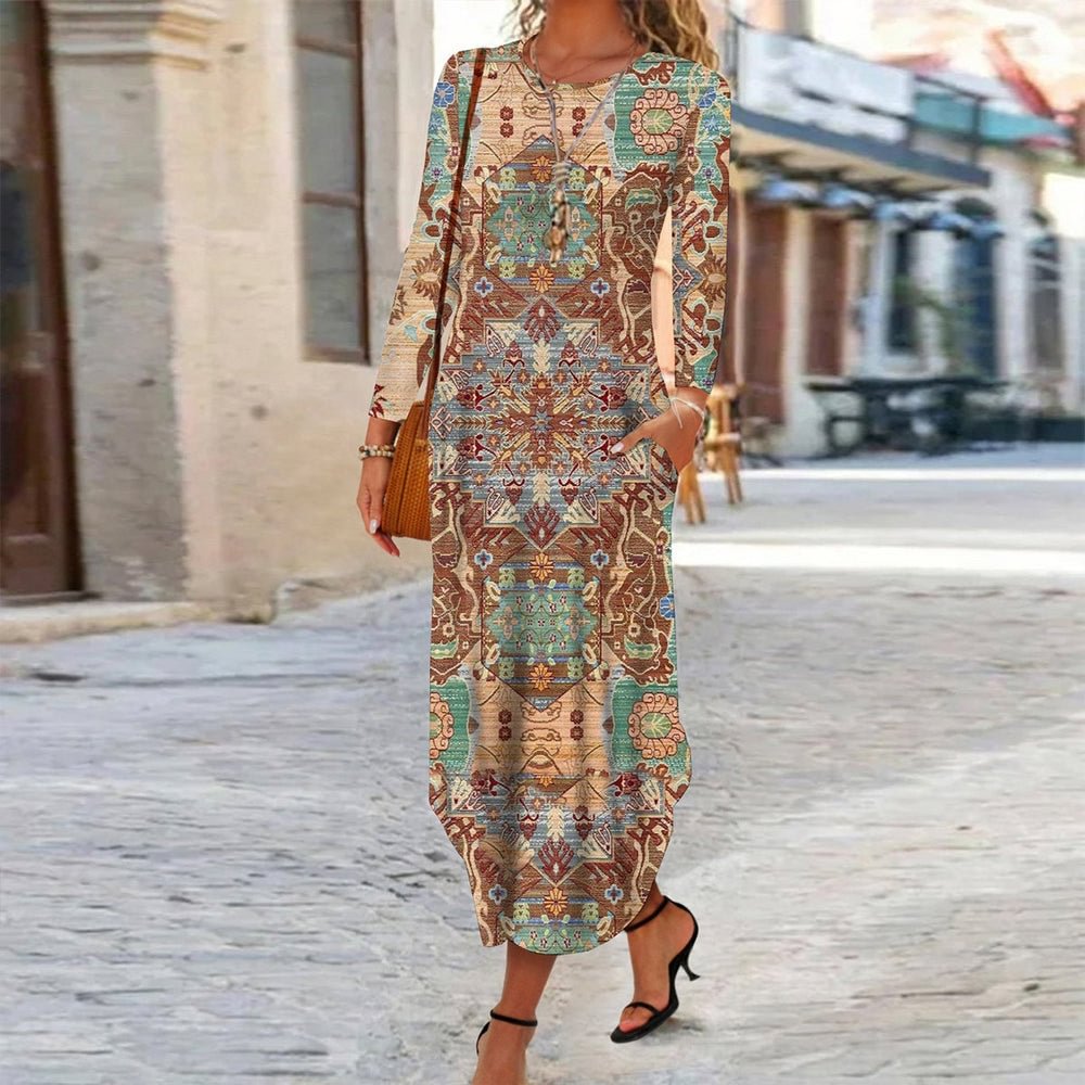 Brown Long Sleeve Maxi Dress