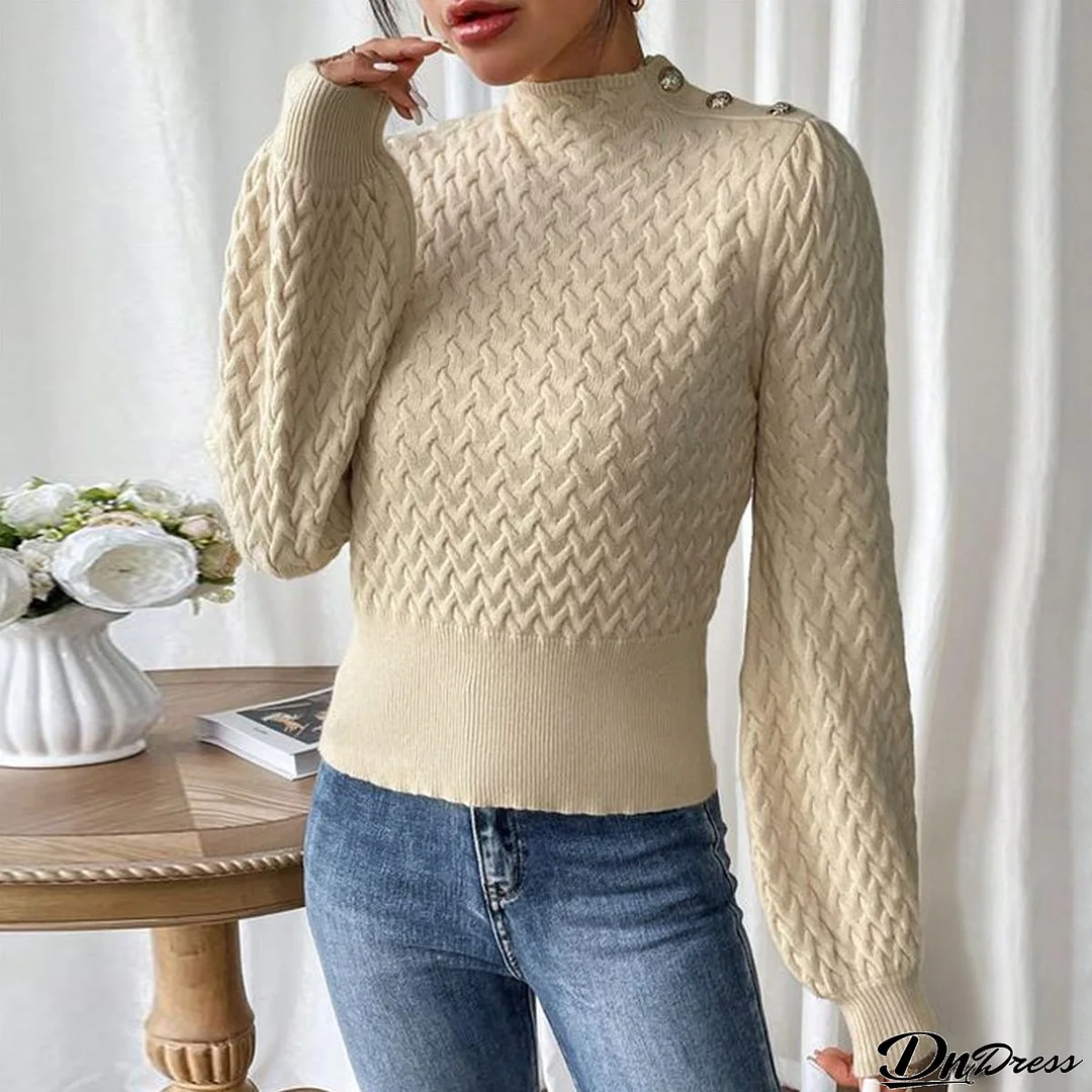 Stylish Apricot Long Sleeve Sweater