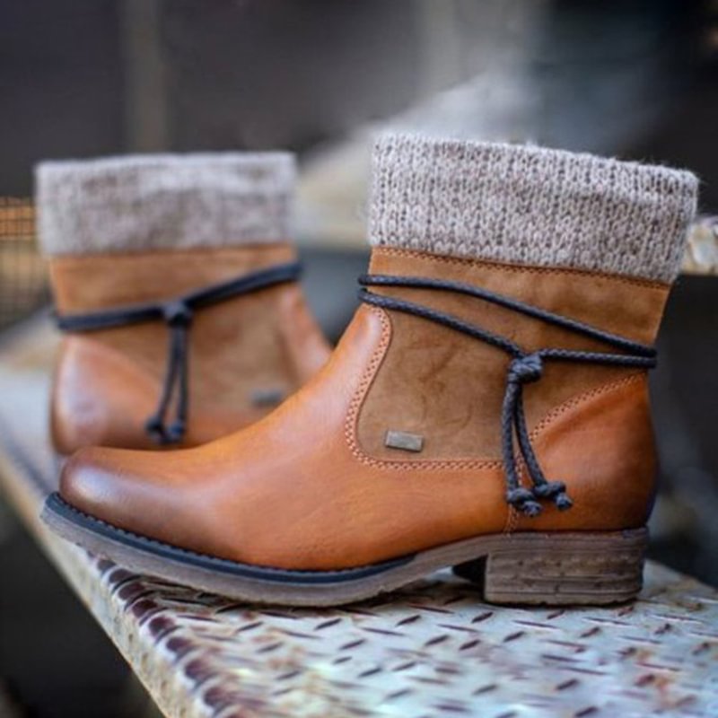 Tiboyz Vinatge Daily Winter Paneled Flat Heel Boots