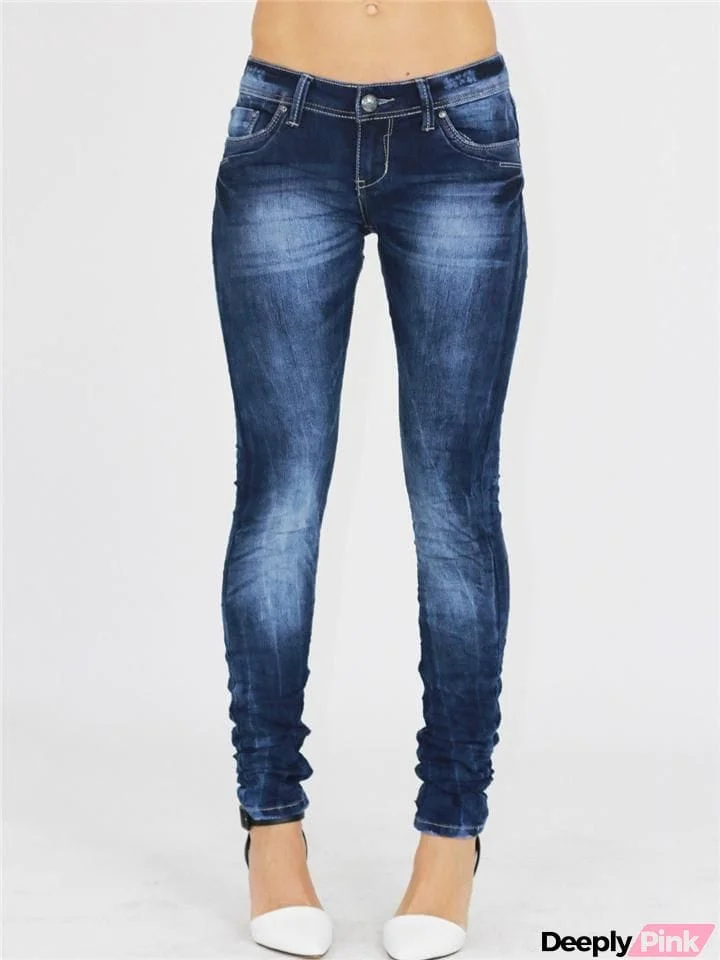 Stylish Low-Rise Pocket Washed Effect Stretchy Skinny Jeans