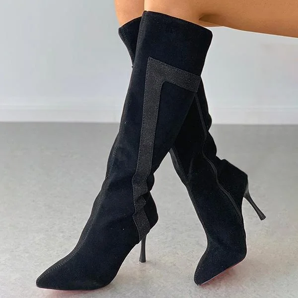 Pointed Toe Zipper Design Stiletto Heeled Boots
