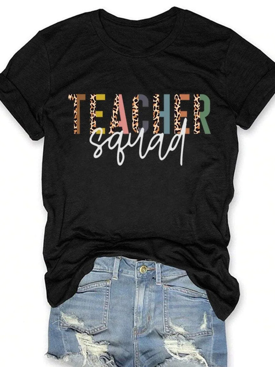 Teacher Squad Back To School Print Short Sleeve T-shirt