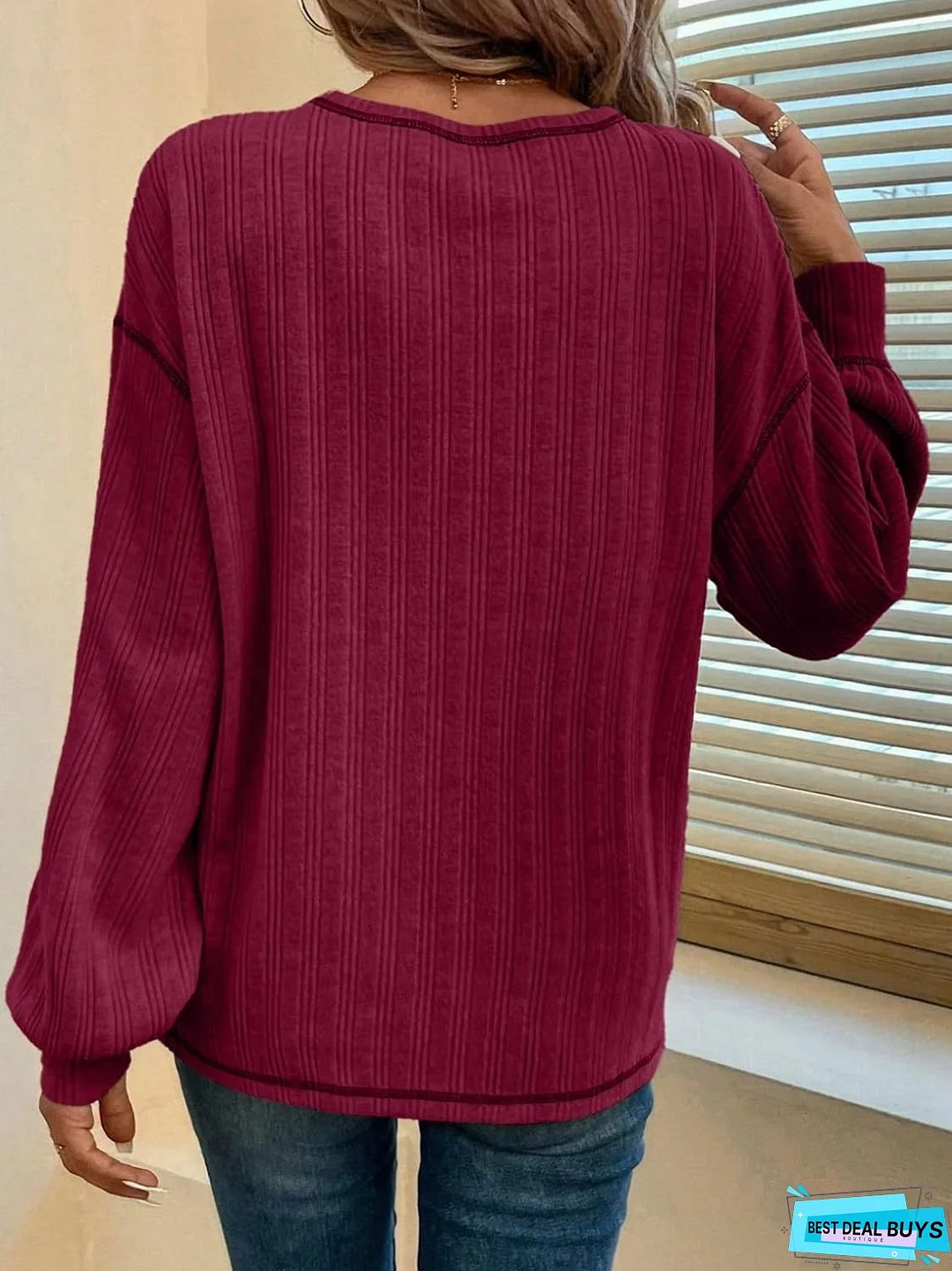 Mandy Contrast Stitching Round Neck Long Sleeve T-Shirt