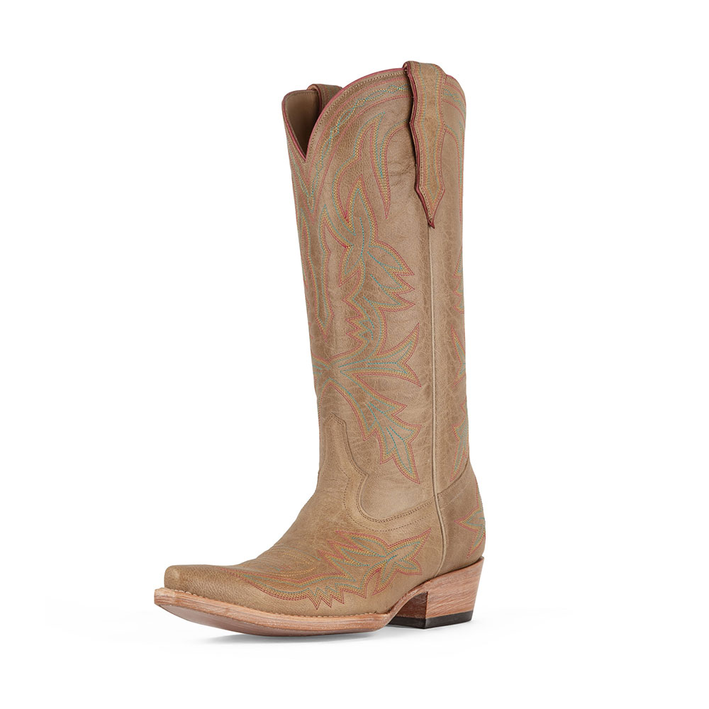 Embroidered Low Heel Snip Toe Mid-Calf Tan Cowgirl Boots for Women Nicepairs