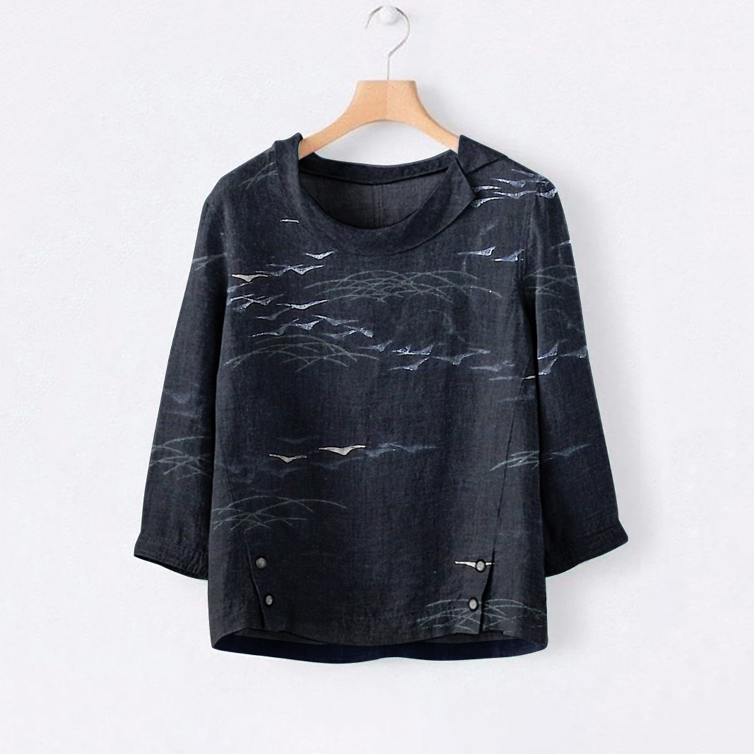 Japanese Art Print Lapel Casual Blouse wearshes