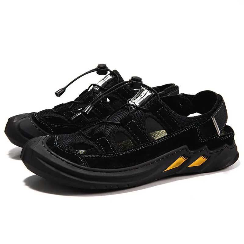 Summer Genuine Leather Mens Sandals Non-slip Outdoor Men Hiking Shoes Breathable Men Casual Shoes Roman Slippers Plus Size 38-48
