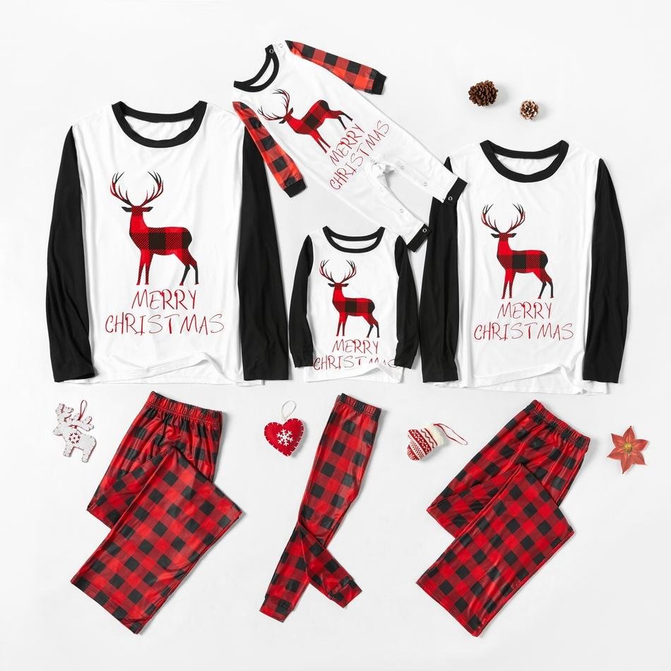 Family Matching Plaid Reindeer Print Christmas Pajamas Sets