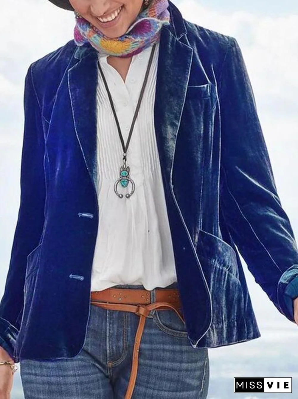 Lapel Plain Loose Velvet Coat