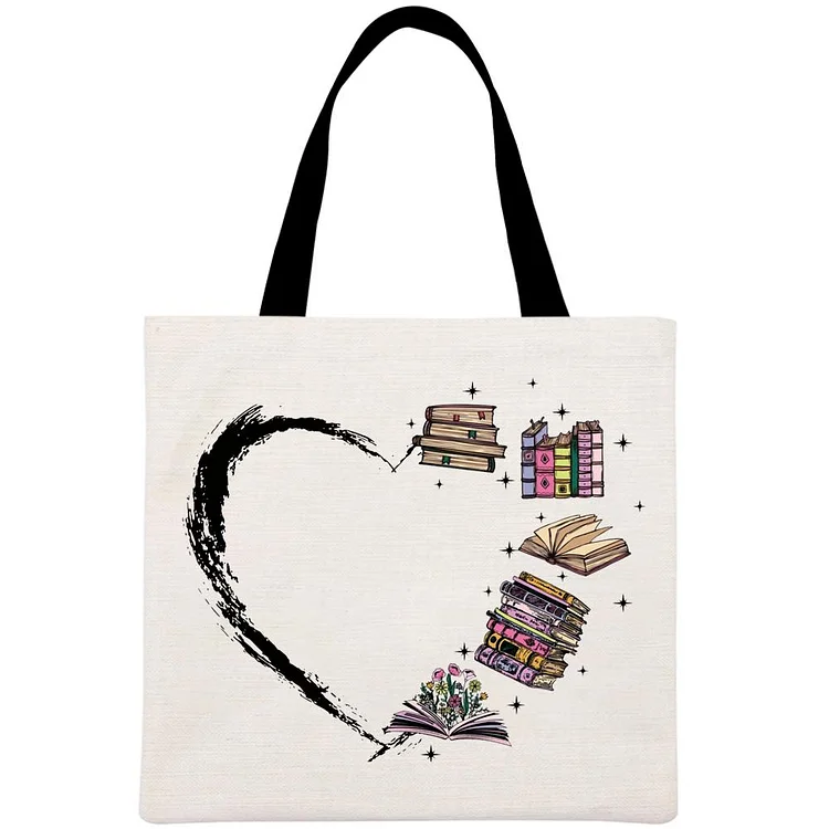Book Lover Heart Library Printed Linen Bag