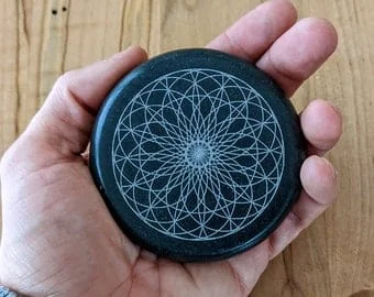 pornhint Pornhint Sacred Geometry Rune Stones - polished basalt stone with detailed geometric patterns
