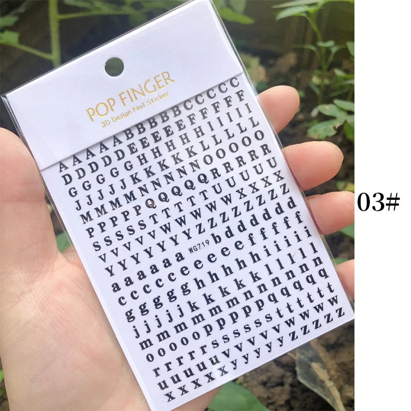 1 Sheet New Roman English Alphabet Number 3D Nail Stickers Christmas Animals iridescent Gold Silver Word Small Letters Nail