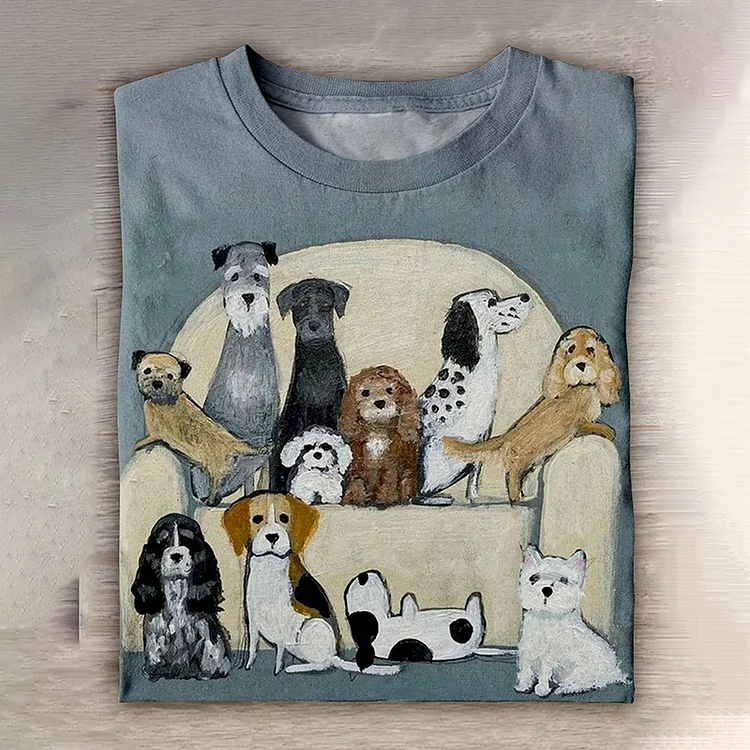 Funny Cute Dogs Art Print Casaul Short Sleeve T-Shirt
