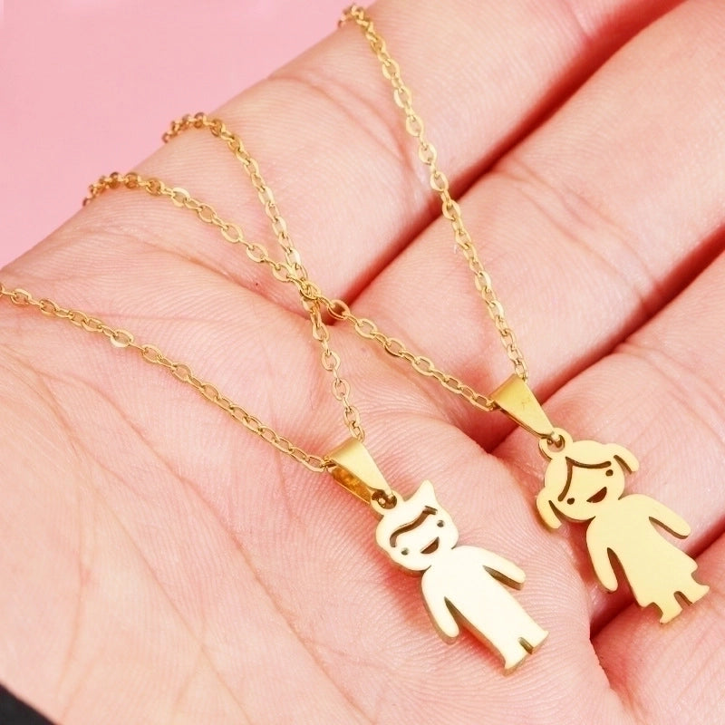 Stainless Steel 18K Gold Plated Casual Cute Polishing Plating Human None Pendant Necklace