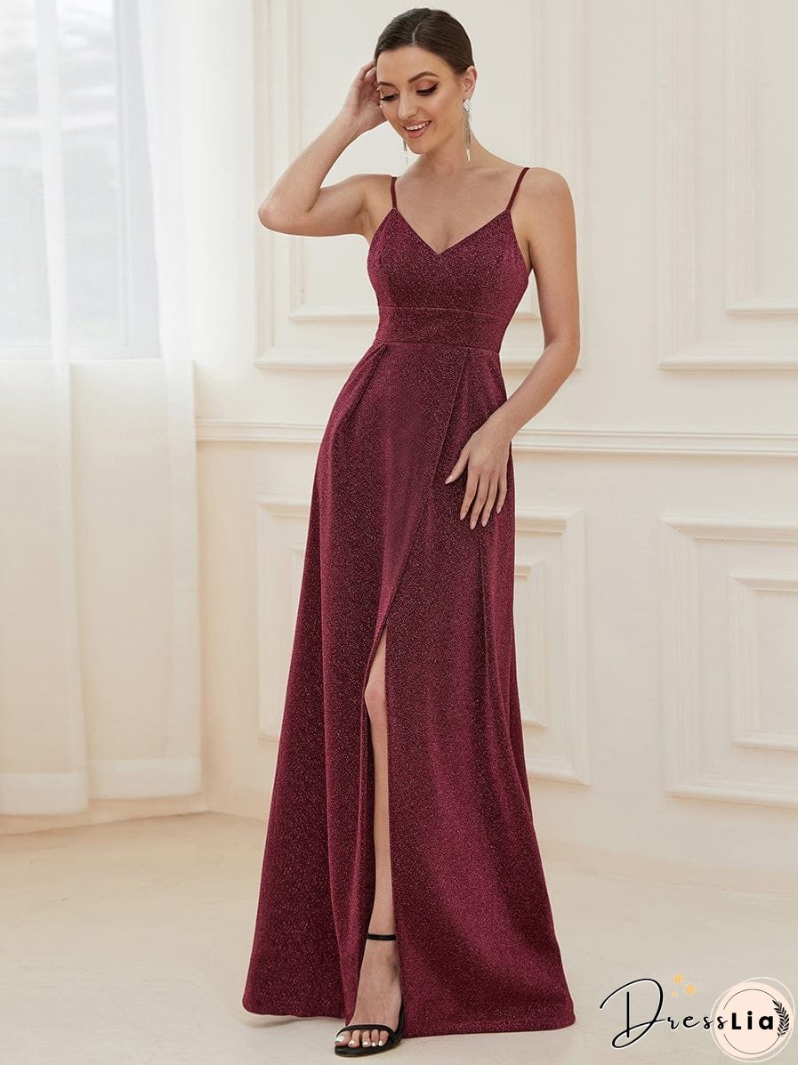 Elegant Pleated Spaghetti Strap Evening Gown