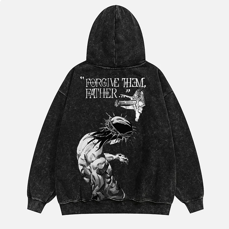 Forgive Them,Father Graphic Pocket Washed Hoodie