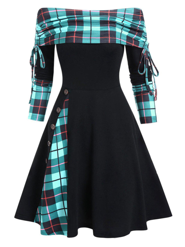 Vintage Long Sleeve Paneled Boat Neck Cashmere Midi Dress