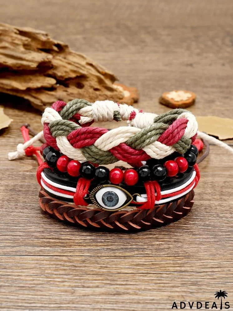 4pcs Eye Decor Braided Bracelet