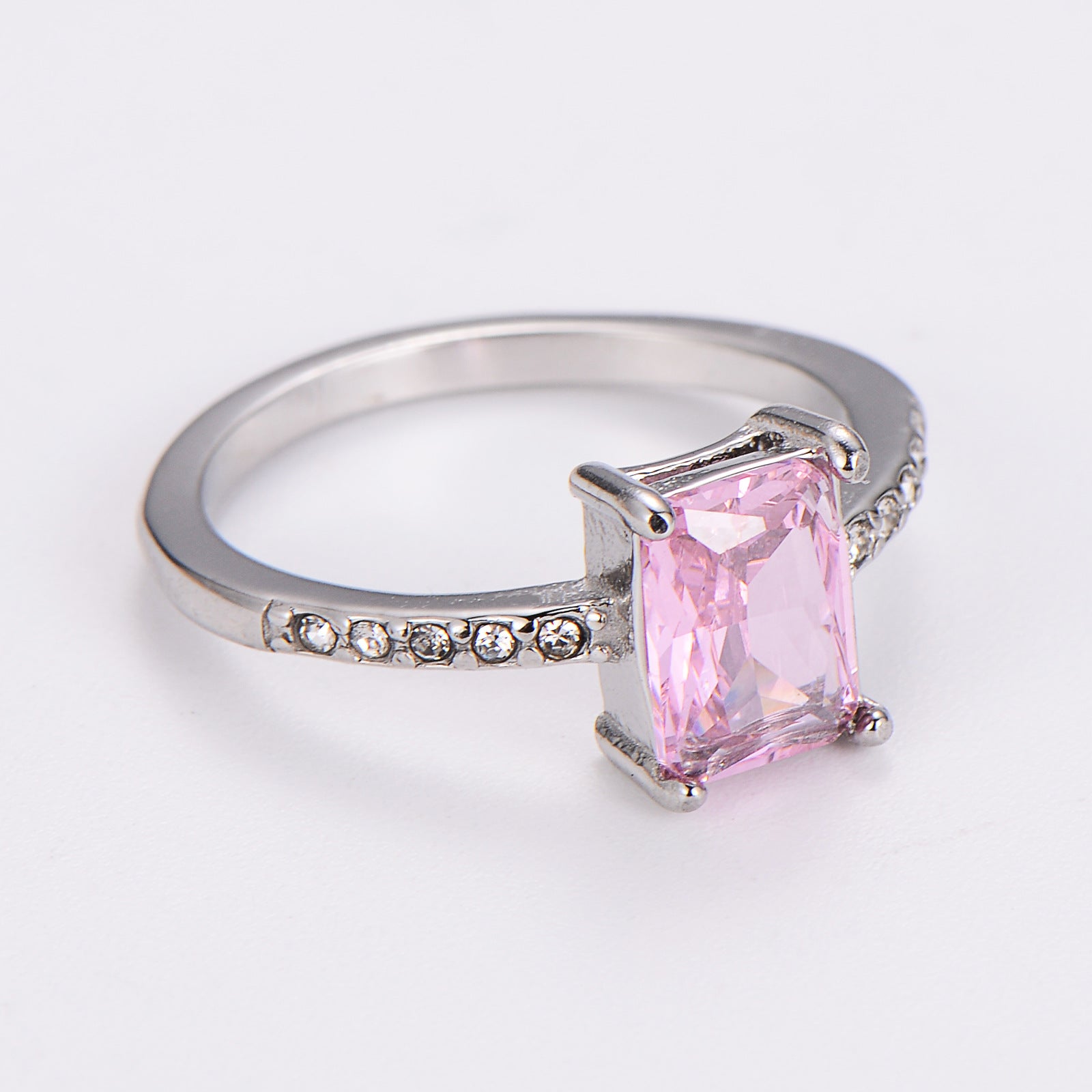 Aml Stainless Steel Square Zircon Ring Versatile Color Ring Female Stainless Steel