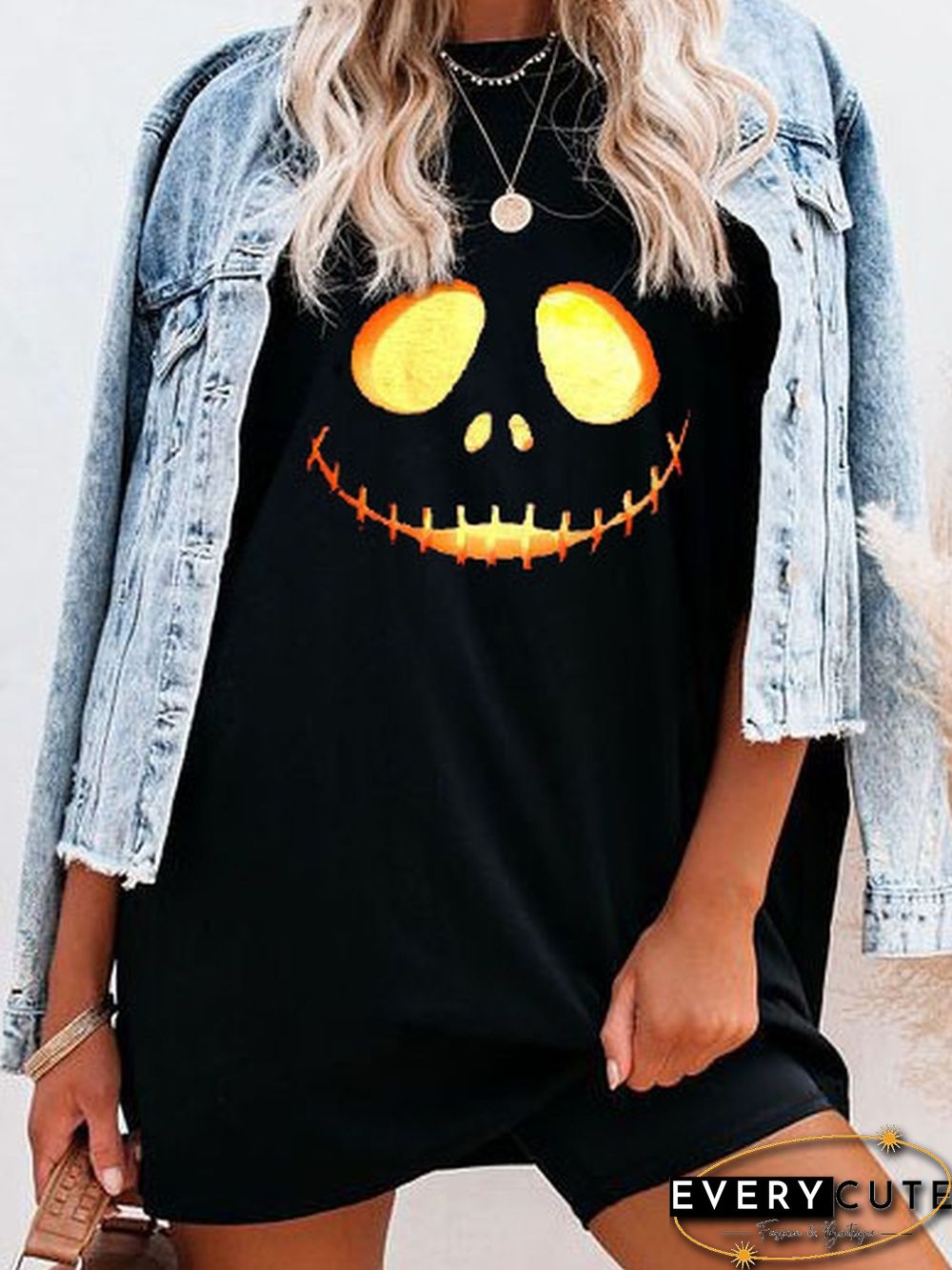 Halloween Scary Face Print Short-sleeved T-shirt