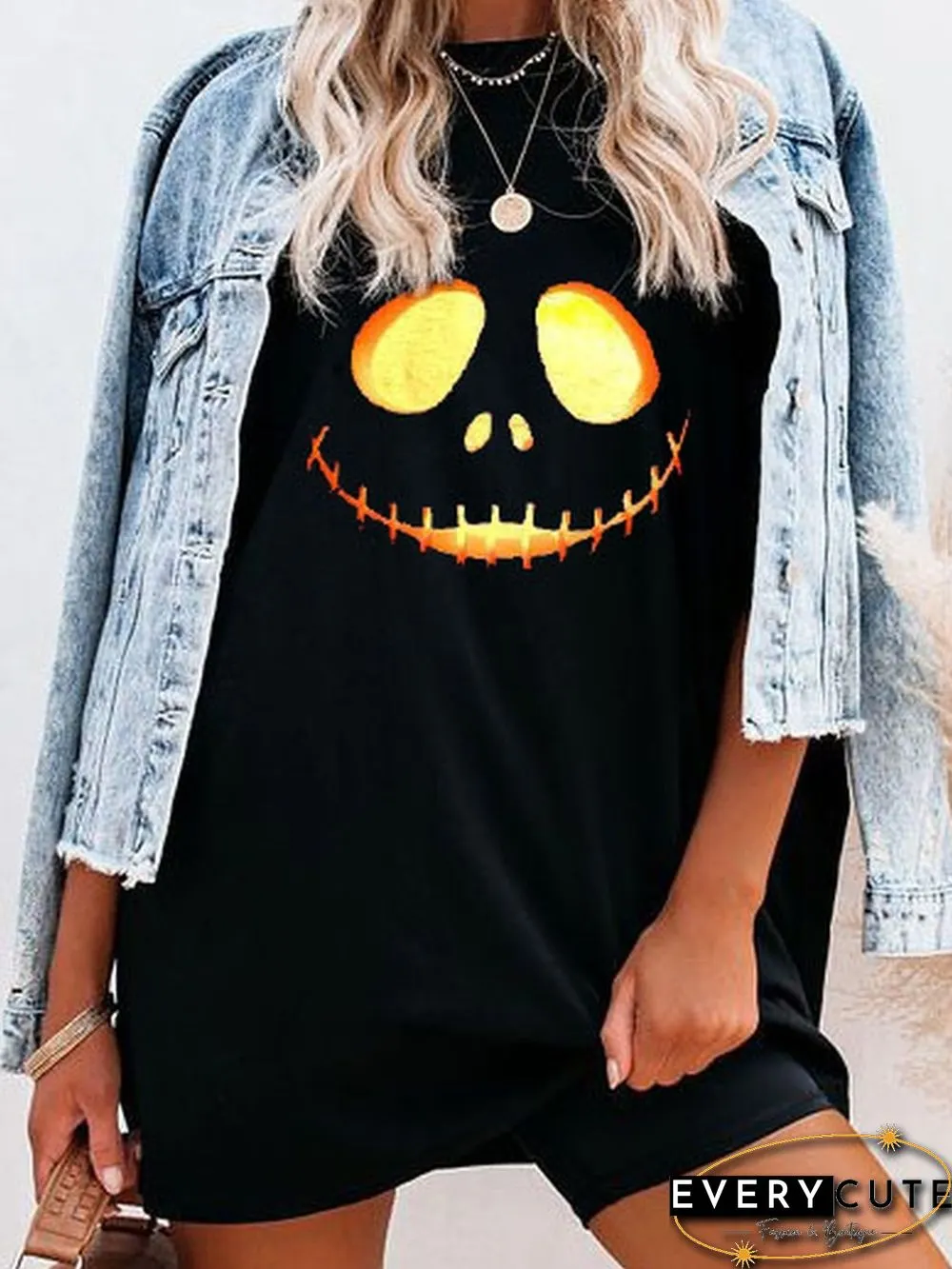 Halloween Scary Face Print Short-sleeved T-shirt