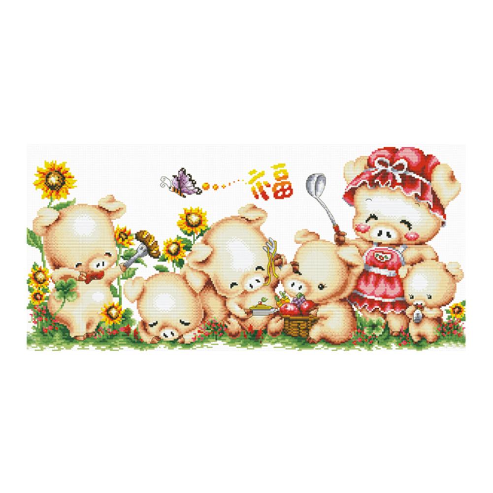 

Warm Pig Man Home - 11CT Stamped Cross Stitch - 78*40cm, 501 Original