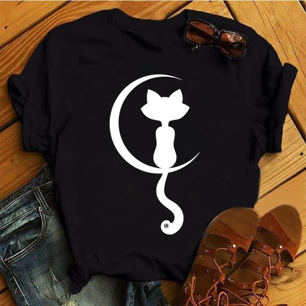 Women Summer Fashion Comfy High-quality Graphic Short Sleeve T-shirt Casual Print Cat Tee Shirt Summer Top - Life is Beautiful for You - SheChoic