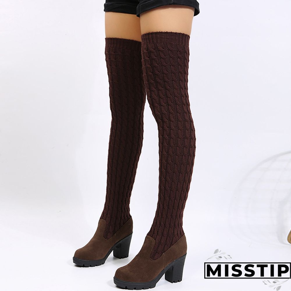 Dark Brown Casual Patchwork Solid Color Keep Warm Comfortable Shoes (Heel 8CM High)