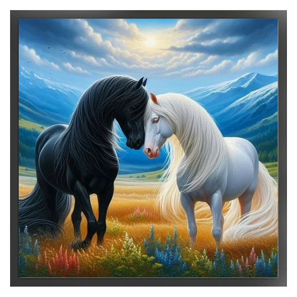 11CT Full Stamped Cross Stitch - Horses(Canvas|45*45CM)