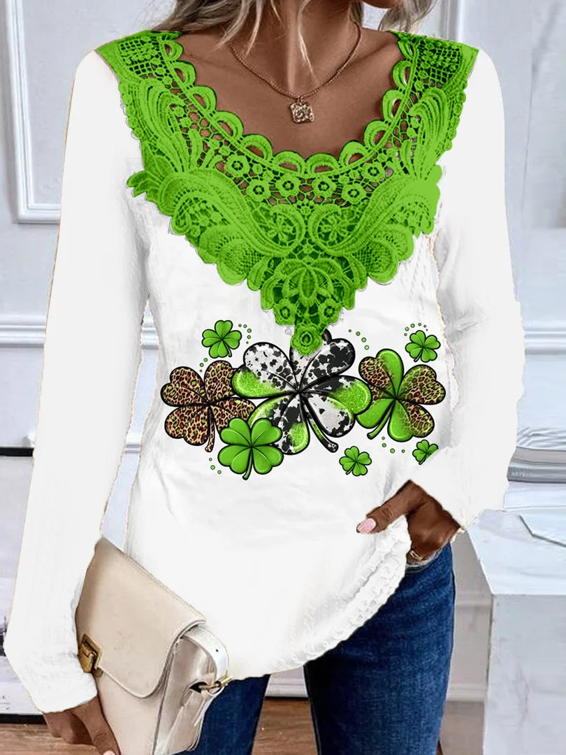Women's Long Sleeve Scoop Neck Graphic Lace Top