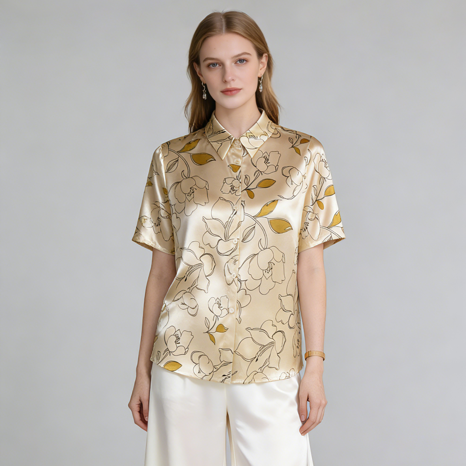 Sketch Floral Silk Shirt for Women REAL SILK LIFE