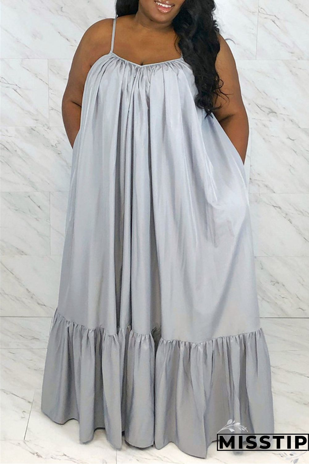 Pink Sexy Casual Solid Backless Spaghetti Strap Loose Sling Dress