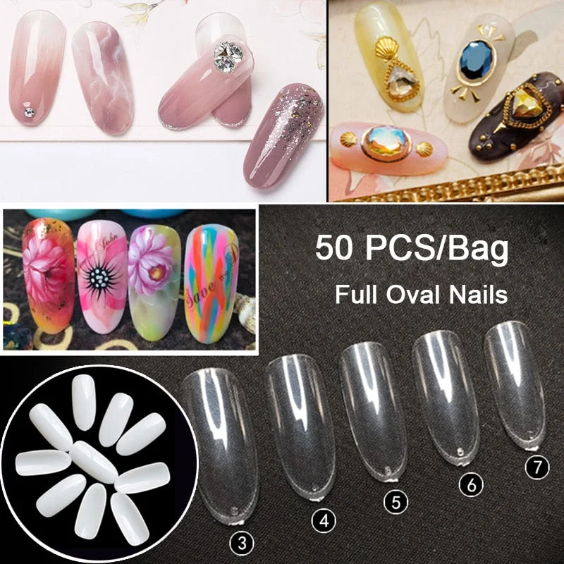 50pcs/bag Sold by separate size 10 sizes available size 0 1 2 3 4 5 6 7 8 9 false oval fake nail tips YW30-YW39-Nail Inspo