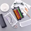 Minimalism Soft Black White Mesh Pens Brush Stationery Storage Bag Large Capacity