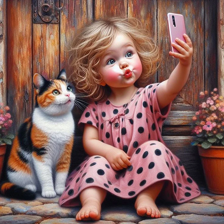 Cute Girl 40*40CM (Canvas) Full Round Drill Diamond Painting gbfke