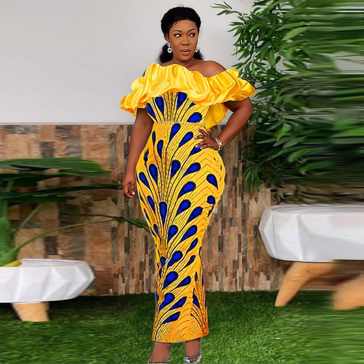 African Americans fashion QFY Ankara Dashiki Print Dresses For Women African Party Clothing Off Shoulder Bodycon Sexy Gown Vetement Femme Grande Taille Ankara Style QueenFunky