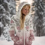 Bohemian Style Plant Flower Pattern Women's Winter Warm Knitted Sweater Coat - Image 2