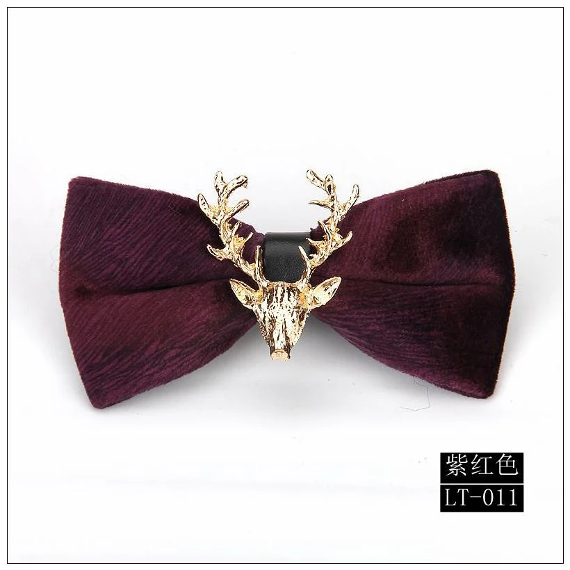 High end Fashion Men's Gold Velvet Bowtie Christmas Metal Elk Head Wedding Luxury Bow Ties Trendy Collar Jewelry Gifts for Men