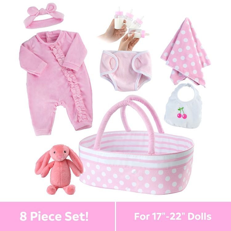 [It's a Girl!] Adoption Reborn Baby Clothes Essentials-8pcs Gift Set Accessories for 17"-22" Doll Rebornartdoll® Rebornartdoll®