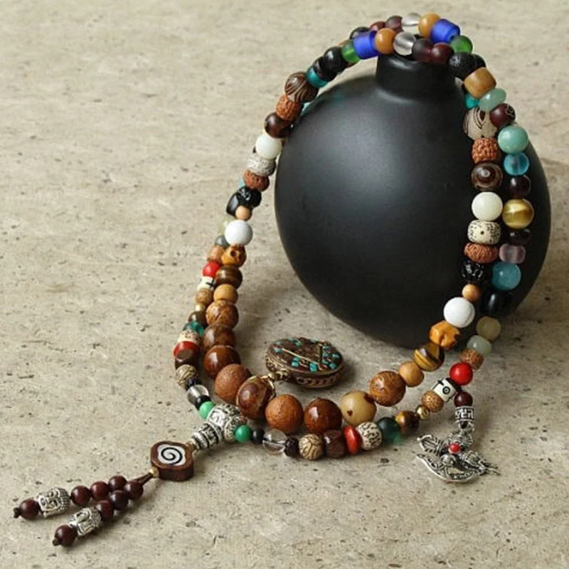 Tibet 108 Mala Beads Nine Palaces Bagua Bodhi Seed Yak Bone Vajra Harmony Bracelet