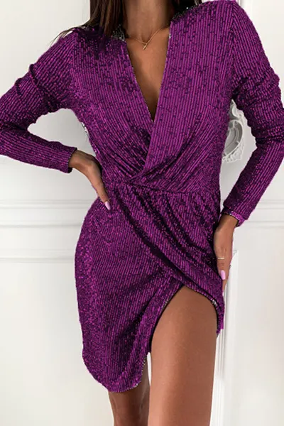 Fashion Elegant Solid Patchwork Fold V Neck Evening Dress Dresses
