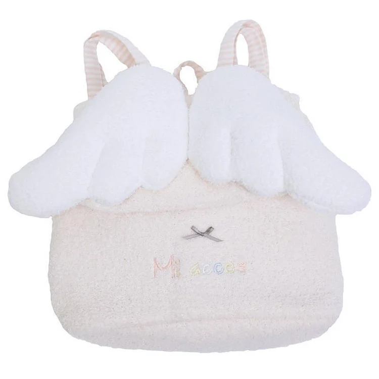 Letter Embroidery Plush Angel Wings Backpack - Modakawa Modakawa