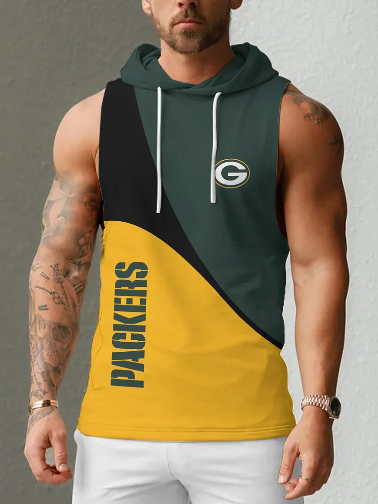 Green Bay Packers Men's  Casual Comfy Sleeveless Hooded Tank Top