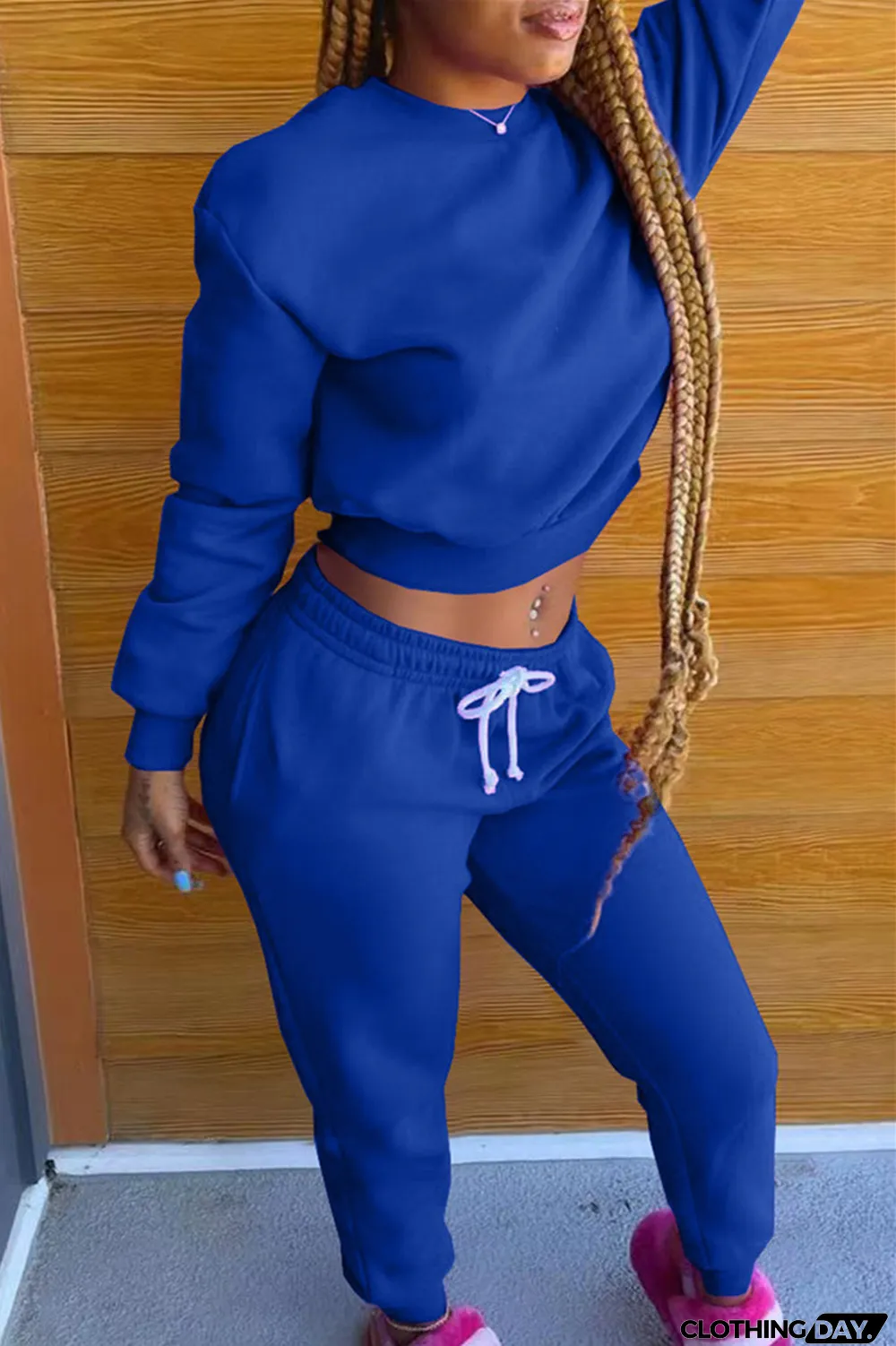 Black Fashion Casual Solid Hot Drill O Neck Long Sleeve Two Pieces