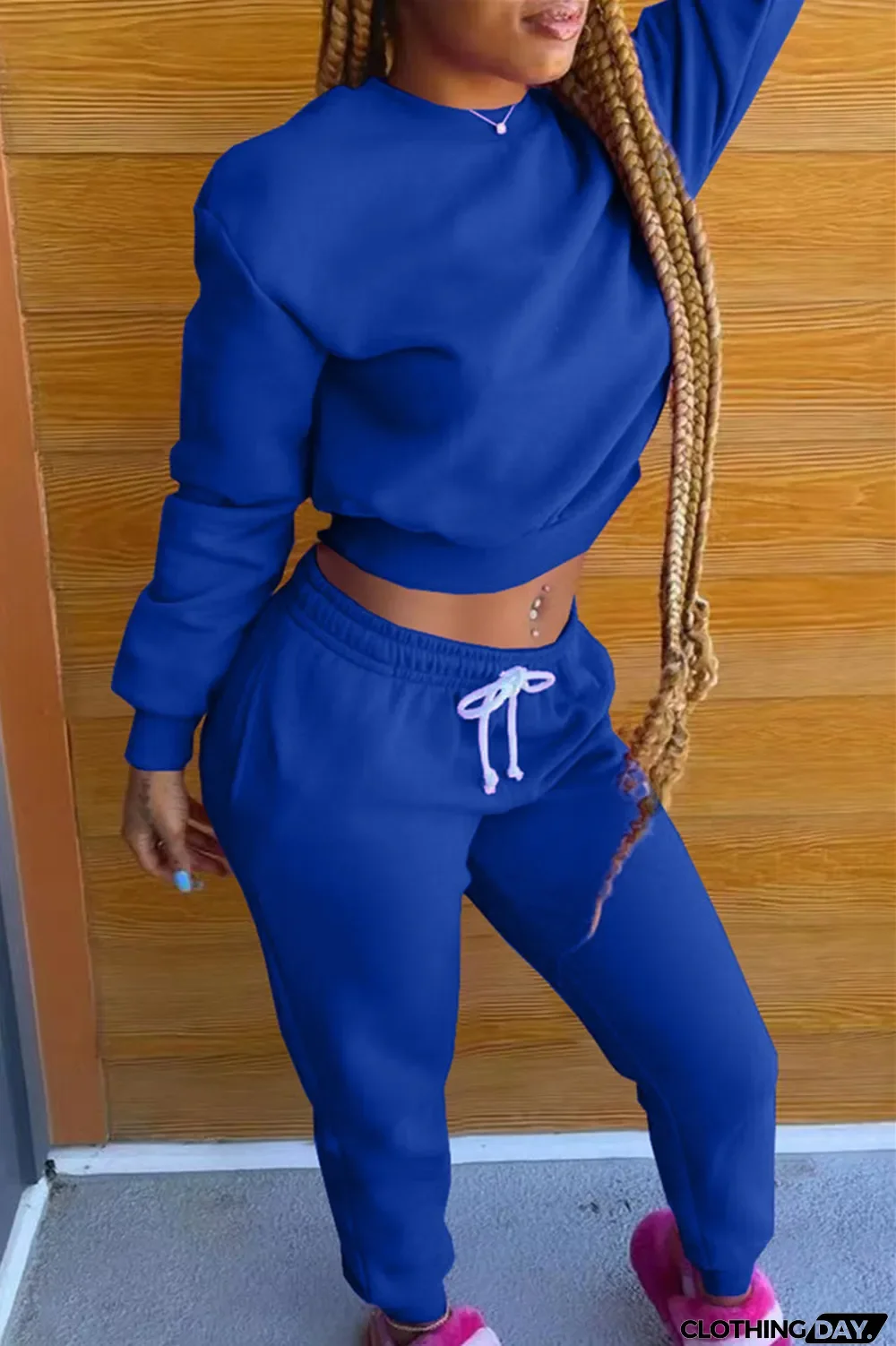 Black Fashion Casual Solid Hot Drill O Neck Long Sleeve Two Pieces