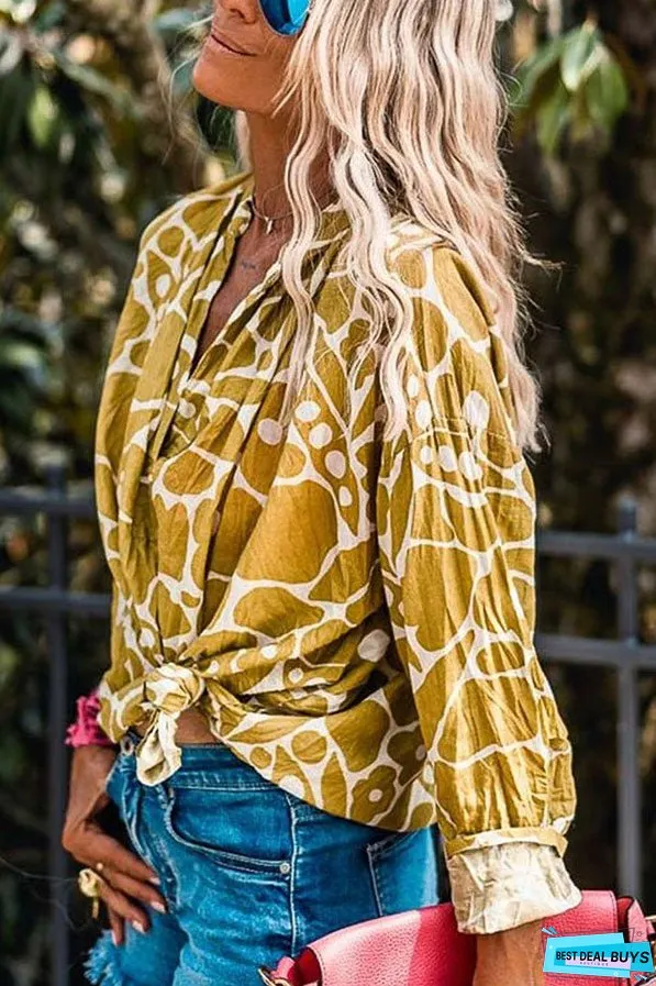 Ginger Abstract Floral Print V Neck Blouse