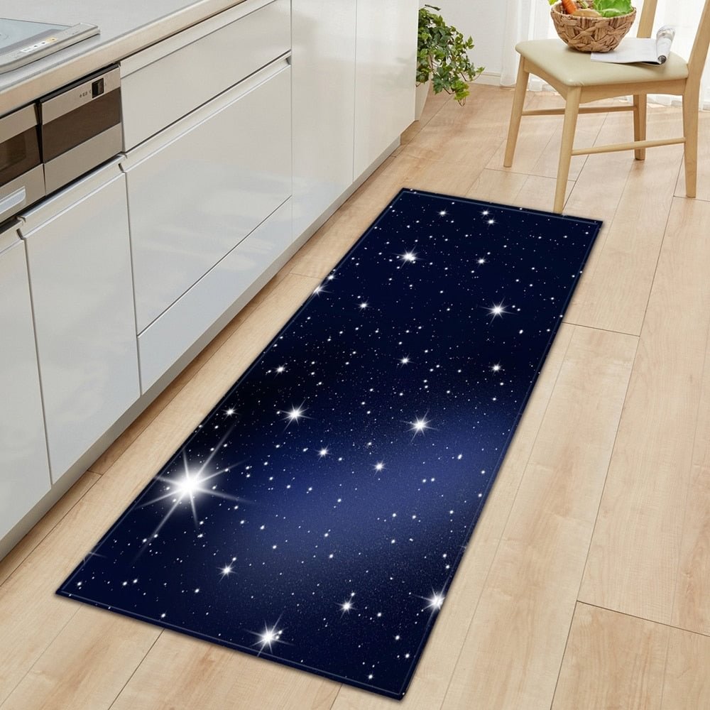 Kitchen Carpet Entrance Doormat Waterproof 3D Cosmic Starry Sky Pattern Home Bedroom Floor Mat Hallway Bathroom Anti-Slip Rugs