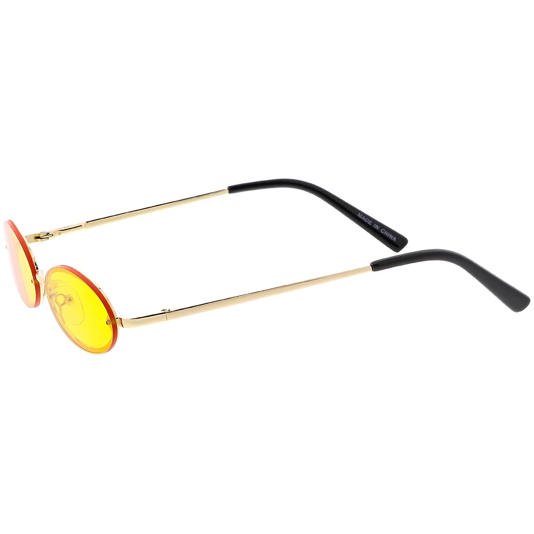 Retro Small Rimless Oval glasses Slim Arms Color Tinted Lens 54mm