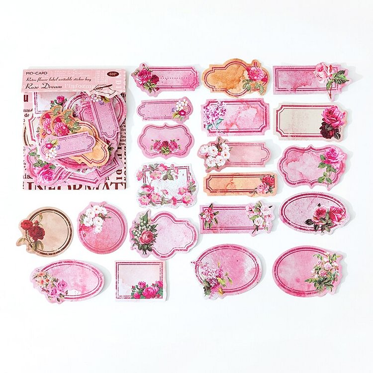 JOURNALSAY 60 Sheets Vintage Floral Labels Writeable Sticker Pack Cute Journal Decoration