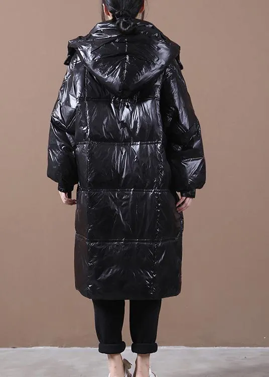 New trendy plus size womens parka coats black hooded pockets zippered down coats
